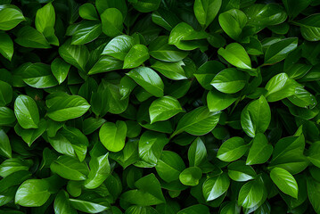 Full Frame of Green Leaves Texture Background. Tropical Leaf. - obrazy, fototapety, plakaty