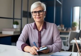 Teacher school portrait table. Happy education. Generate Ai