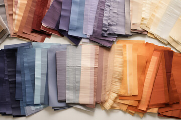 Range and variety of dyed fabric background. Leather, textile and fabric colorful samples background. Generative AI