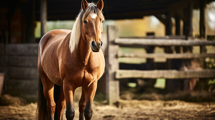 Adorable horse near barn outdoors Lovely domestics