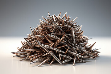 Pile of nails on white table