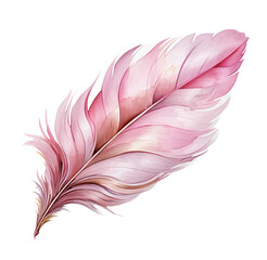 Watercolor illustration of a pink feather. Generative AI, png image.