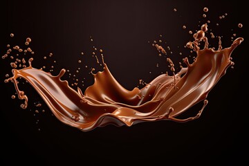 Realistic vector brown coffee streams with liquid splashing drops