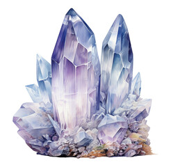 Watercolor illustration of clear quartz crystal. Generative AI, png image.