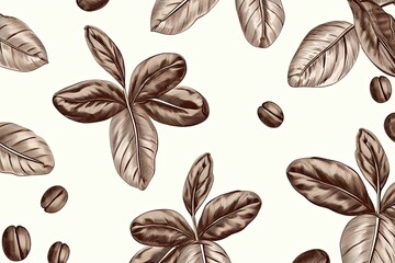 Vector seamless pattern with hand drawn coffee plants and beans