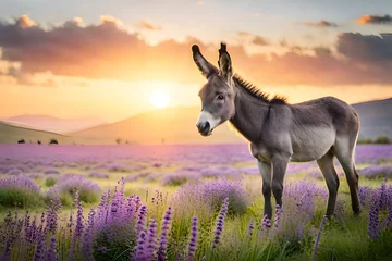 Fotobehang Grey cute baby donkey  © Sm studio 