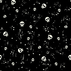 Cute white skulls Halloween seamless pattern on black background