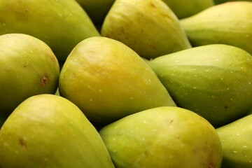 Many fresh green figs as background, closeup