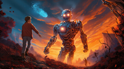 Fototapeta premium Futuristic Robots on a Mission to Save Humanity