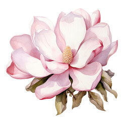 Watercolor illustration of magnolia flower. Generative AI, png image.