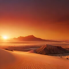 Fototapeta na wymiar A fiery sunset over a vast desert expanse