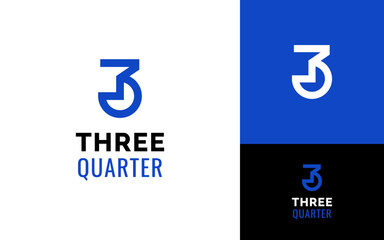 Creative Number 3 Three Quarter Pie Fraction Chart Math Logo Branding Template - obrazy, fototapety, plakaty