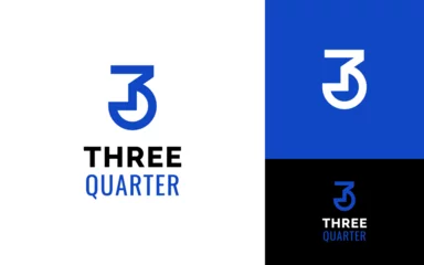Deurstickers Creative Number 3 Three Quarter Pie Fraction Chart Math Logo Branding Template © Antivisual