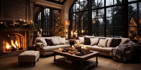 home interior decoration in merry x-mas, Generative AI