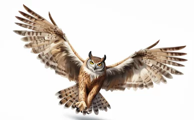 Fototapeten owl in flight isolated on white © Maizal