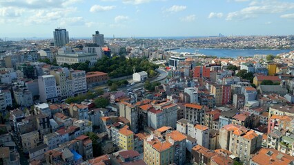 Fototapeta premium Aerial view of the city of Istanbul, Bosphorus and Golden Horn, on a summer day. Drone aerial view.