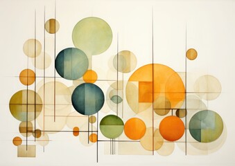 Abstract geometric shapes in earh colors (green, beige, orange), pressed flower art