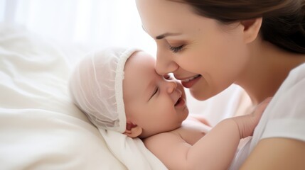 Obraz na płótnie Canvas mother and baby, mummy kissing newborn baby 