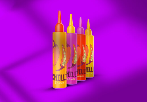 Set Plastic Sauce bottles Mockup