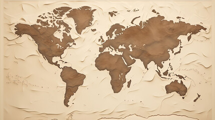Fototapeta na wymiar Simple Vintage World map travel in brown and beige color created with Generative AI Technology