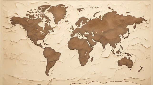 Fototapeta Simple Vintage World map travel in brown and beige color created with Generative AI Technology