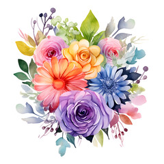 Obraz premium watercolor flowers bouquet isolated on transparent background
