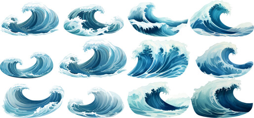 Set of sea waves on a white background.