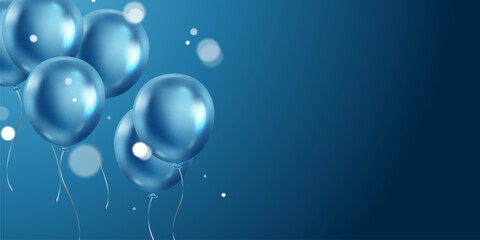 Celebration background with beautifully arranged blue balloons. 3DVector illustration design