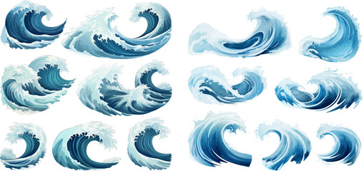 Set of sea waves on a white background.