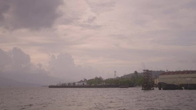 Embarking on a Journey Leaving Subic Bay Harbour and Port with Views of the Coastline in the Philippines.