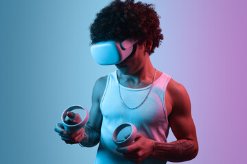Black man in VR glasses