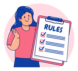 Cartoon woman explaining the rules