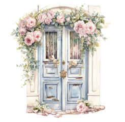 Watercolor illustration of cute vintage doors. Generative AI, png image