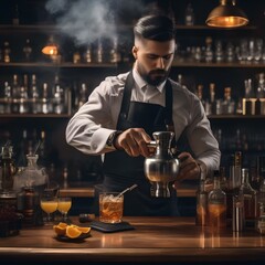 A bartender crafting a smoky cocktail with a smoking gun and cloche4