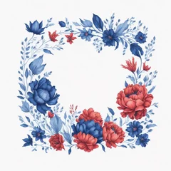 Poster Blue and Red watercolor floral frame, square shape floral frame. © SOHAN-Creation