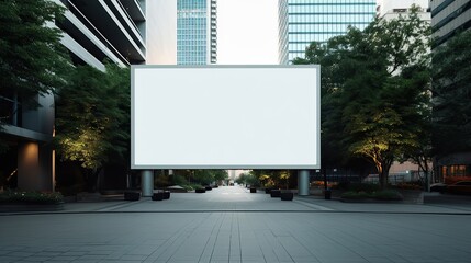 Large blank billboard on city street, mock up, Street advertising poster. Blank white billboard on city square with modern skyscrapers background.  3D rendering. AI generated         - obrazy, fototapety, plakaty