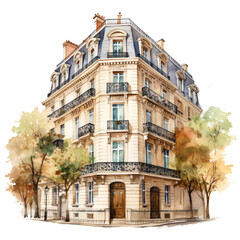 Fototapeta na wymiar Watercolor Paris Home 