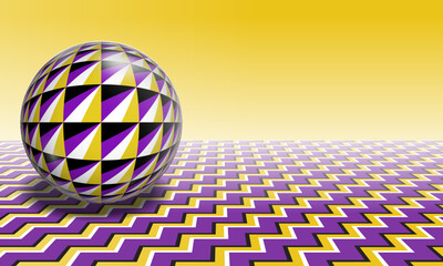 Copy space with patterned sphere on surface that creates the optical illusion of movement. Volumetric background for banner, poster, flyer or page.