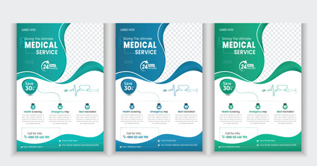 healthcare and medical flyer or poster design Template layout. hospital flyer, clinic poster or flyer design vector set,