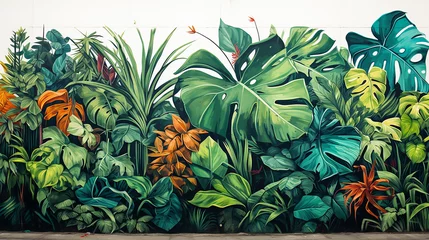 Keuken achterwand Jungle Leaves of exotic plants in street art style created with Generative Ai  © Andrii Yablonskyi