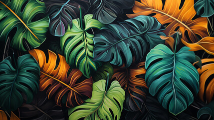 Leaves of exotic plants in street art style created with Generative Ai