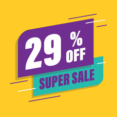 Twenty nine 29% percent purple and green sale tag vector