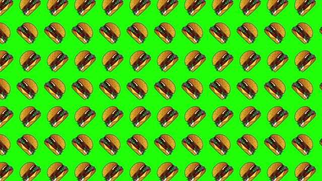 Burger illustration seamless pattern cartoon texture background flows on chroma key background 