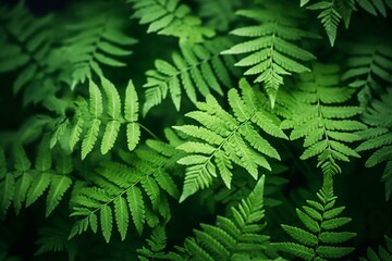 Fototapeta na wymiar Closeup of lush fern leaves forming a nature background. Generative AI