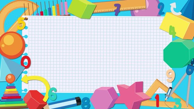 Paper notebook with line and maths number, tools and learning objects frame border template