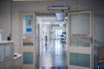 Hospital Floor Interior, empty hospital corridor - Powered by Adobe