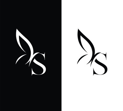Creative Modern Initial Letter S Logo. Letter S Butterfly Logo Design. Black and White Logo. Usable for Business Logos. Flat Vector Logo Design Template Element