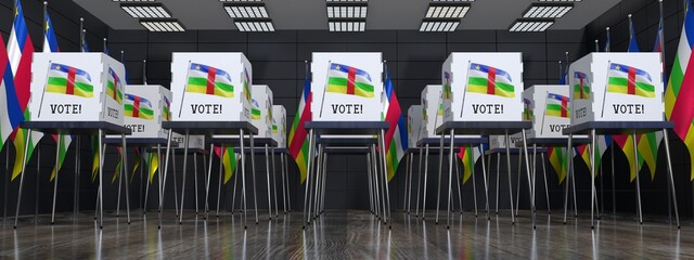 Central African Republic - polling station with many voting booths - election concept - 3D illustration - obrazy, fototapety, plakaty