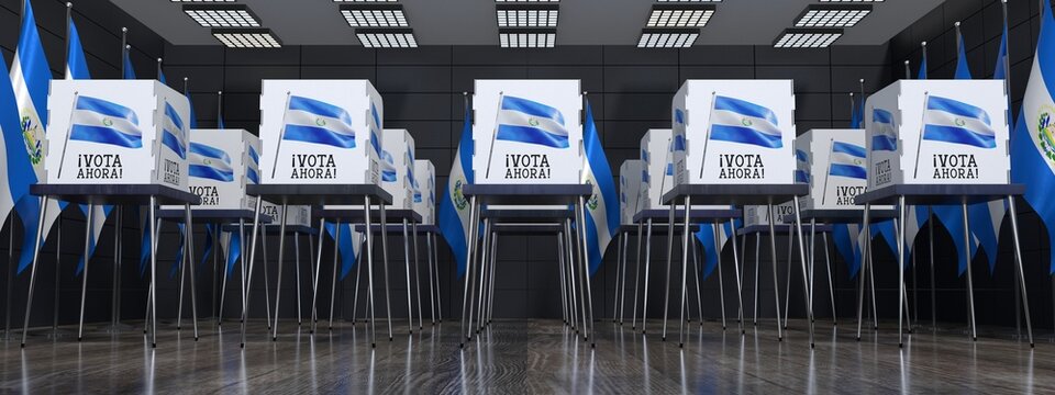 El Salvador - Polling Station With Many Voting Booths - Election Concept - 3D Illustration