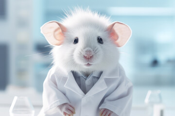Hamster like a vet doctor in medical laboratory, portrait close-up. Generative AI - 654242159